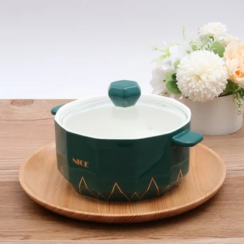 

1PC Ceramic Binaural Bowl Food Serving Bowl Dessert Breakfast Cereal Bowl Hot Proof Soup Bowl for Dorm Home Restaurant