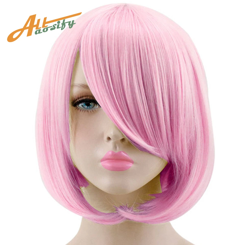 

Allaosify cosplay wig 23 colors 14 inches synthetic high quality straight bob pink red black brown hair women for cosplay party