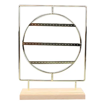 

Rotating Metal Earring Organizer-Earring Stand 3-Tier Earring Holder Ear Stud Holder 46 Holes Wooden Jewelry Holder Display Stan