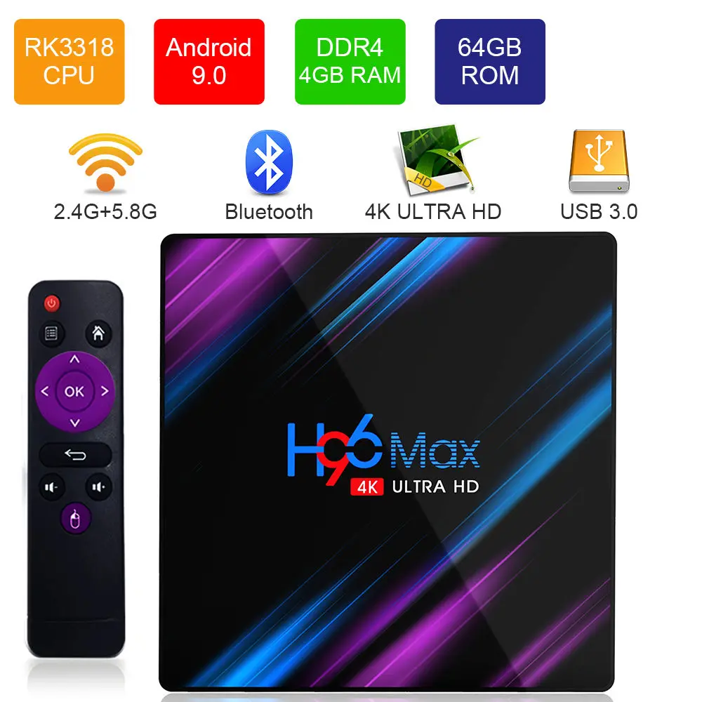 H96 MAX Android 9,0 ТВ приставка RK3318 4 Гб ОЗУ 64 Гб ПЗУ 5G wifi bluetooth 4,0 Android 9,0 4K VP9 H.265 для Youtube Google Play