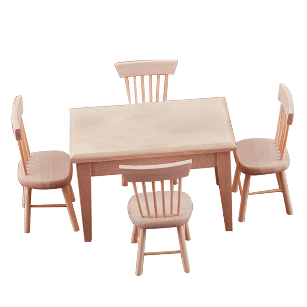 Dollhouse Mini Table 4 Chairs Furniture Life Model Living Room Kitchen Ornaments