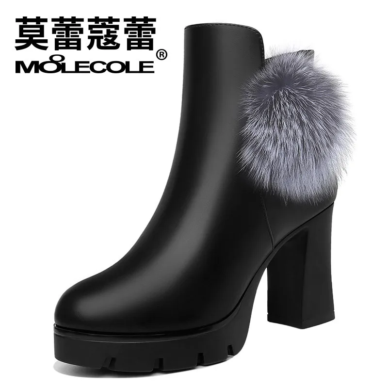 

Moolecole 2019 Autumn And Winter New Style Europe And America Martin Boots Chunky Heel Short Boots Casual High-Heel round-Toe Bo