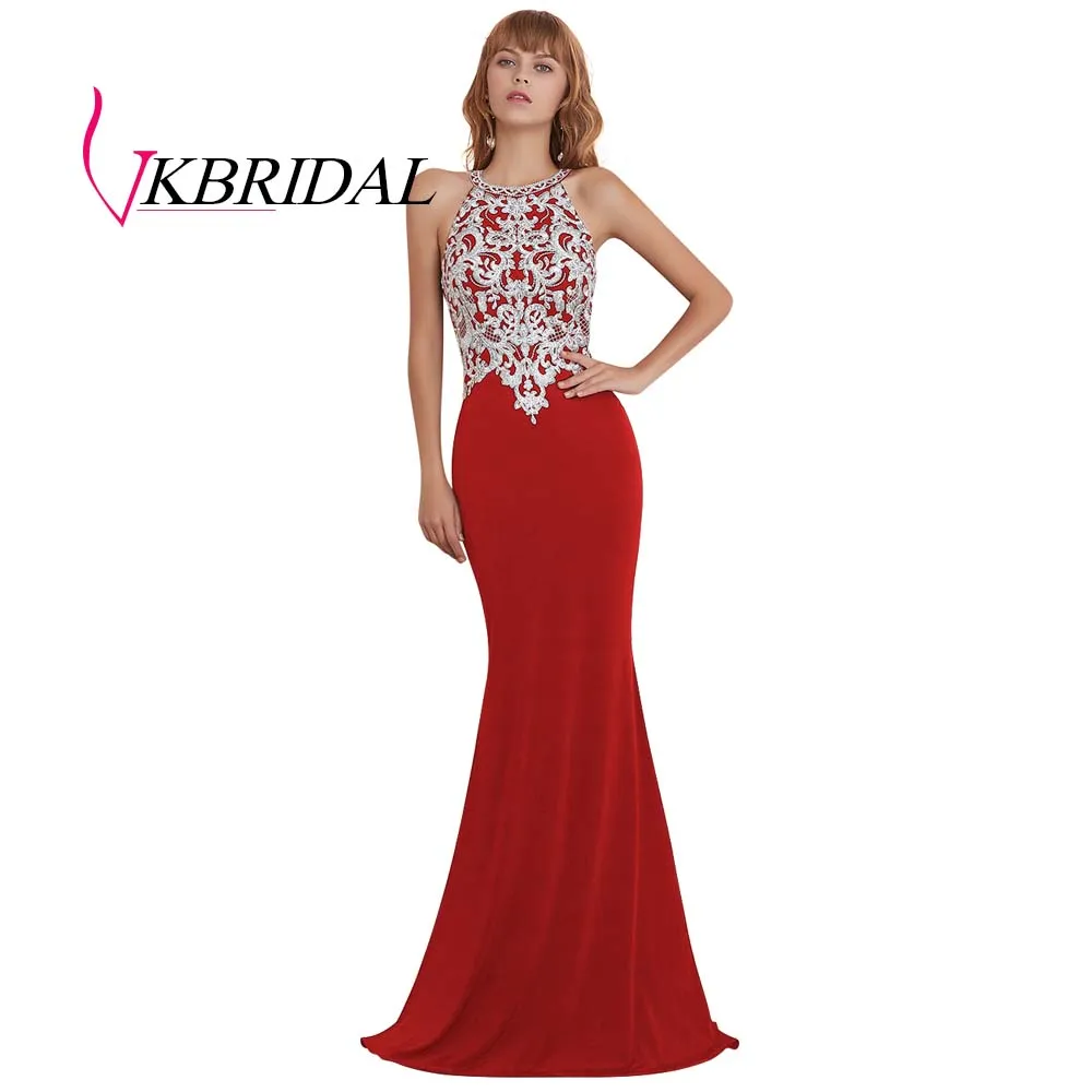 Красный VKBRIDAL великолепные черные вечерние платья новые атласные кружевные Формальные длинное платье русалки для выпускного - Цвет: Красный