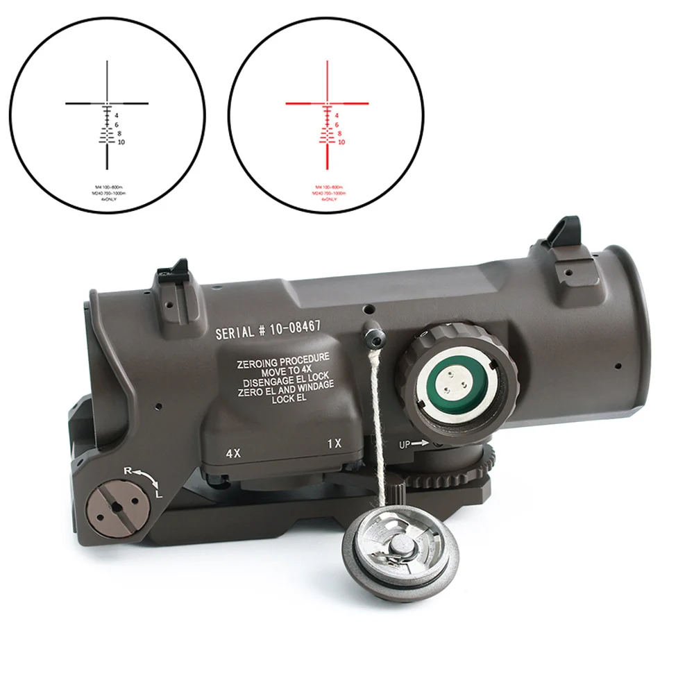 Тактический прицел 1x-4x фиксированный оптический прицел двойного назначения красный с подсветкой Красный точка зрения для винтовки Охота Стрельба DE color