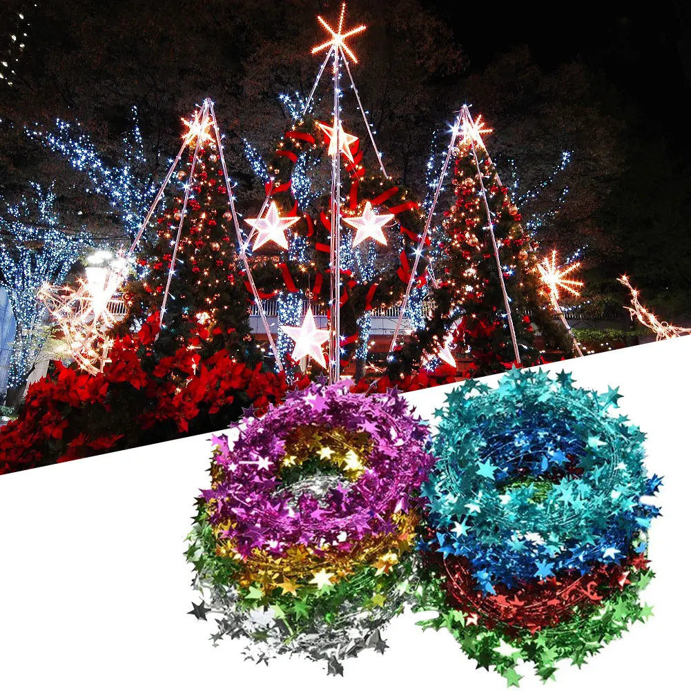 

5M Christmas Party Blue Gold Star Foil Festive Wire Garland Decoration Party Star Wire Garland Christmas Tree Decoration