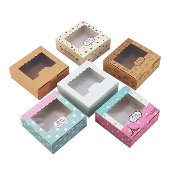 

10Pcs Paper Gift Box With Window Wedding Kraft Paper Cake box Food Packaging Candy Cookies Cupcake packaging box window cake box