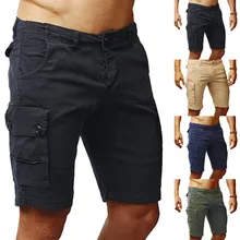 Мужские повседневные короткие брюки с несколькими карманами, облегающие однотонные дышащие брюки для лета JS24