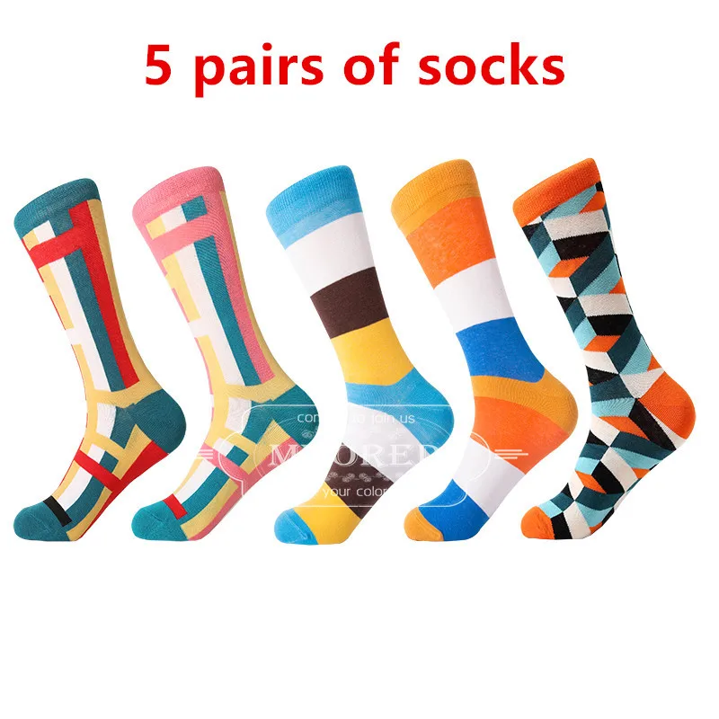 MYORED Прямая поставка 5 пар/лот горячая Распродажа sokken Calcetines de hombre cuadrados разноцветные подарочные носки - Цвет: 5 pairs of socks