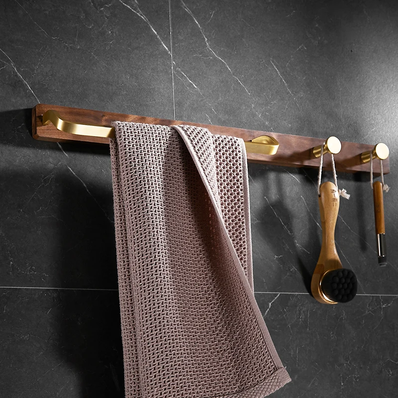 Fypo Solid Wood Towel Bar Wall-mounted Towel Rack Storage Hanger Coat Clothes Rack Hooks for Home Organizer Decor