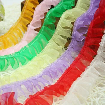 

1M Pleated Tulle Lace Fabric Ribbon Blue Purple Lace Trim 2.5cm DIY Sewing Guipure Craft Supplies Pink Green Laces Material JH14