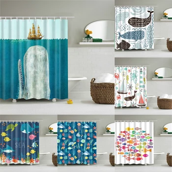 

Waterproof Bath Screen Curtains Polyester Bathroom Shower Curtains for Home Modern Printing Cartoon Fish,Whale,Turtle
