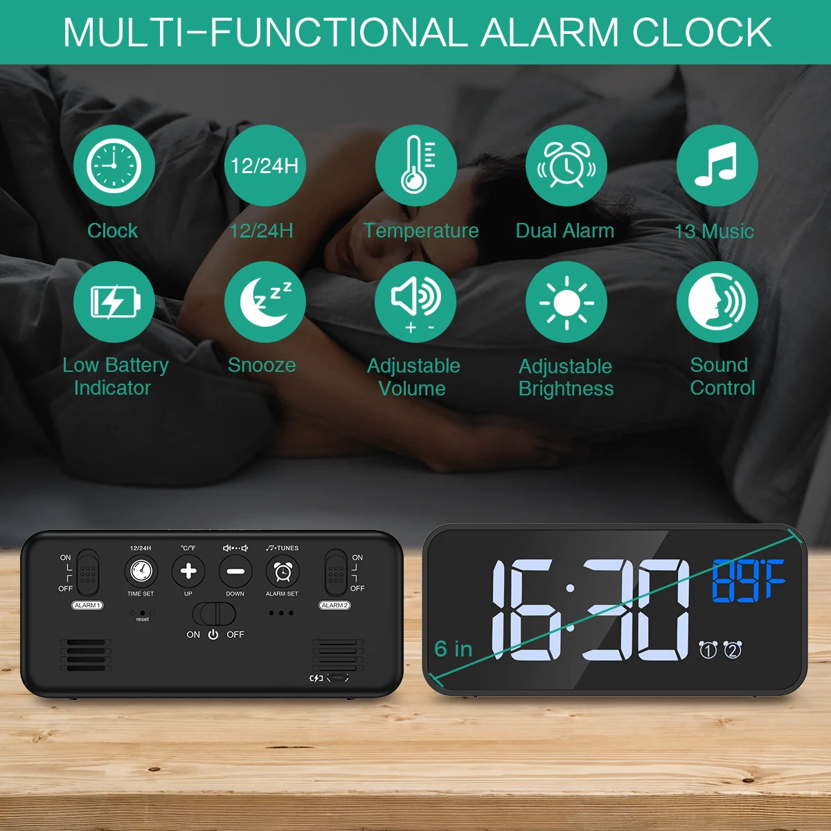 ORIA Alarm Clock Digital LED Music Alarm Clock with Snooze