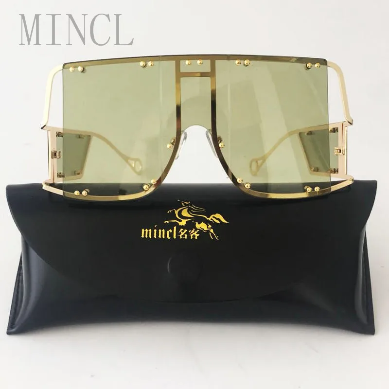 MINCL модная негабаритная Форма Маски щит Стиль wo мужские солнцезащитные очки крутая уличная оснастка фирменный дизайн мужские панк Солнцезащитные очки NX - Цвет линз: gold