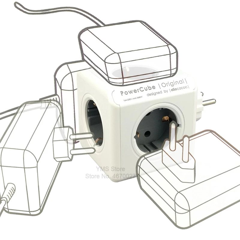 Allocacoc Мощность куб розетка ЕС штекер 5 розеток Мощность полосы коробкой многопозиционного переключателя адаптер 16A 250V 3680W удлинитель для дома и офиса