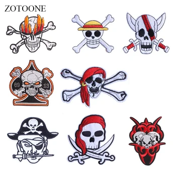 

ZOTOONE Pirate Patches Cool Skull Stickers Diy Iron on Clothes Heat Transfer Applique Embroidered Applications Cloth Fabric G