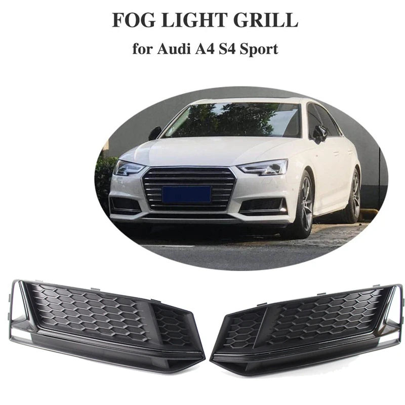 

1 Pair Fog Light Cover Grille Grill Bezel Trim For-AUDI A4 S4 S-Line B9 2016-2018
