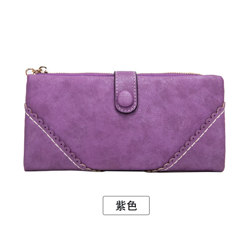Minimalist Design Thin Long Bifold Wallet Women Female Brand Leather Coin Purse Card Holder Ladies Money Dollar Cuzdan portfel - Цвет: Фиолетовый