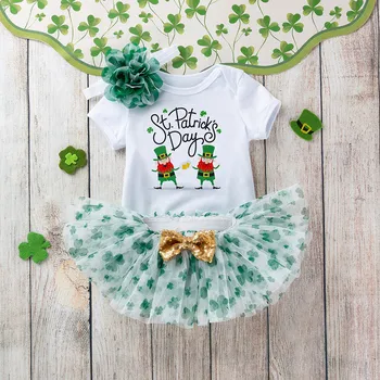 

St.patrick s Day NewBorn Girl Clothes Set Printing Romper Green Girls Dress For Baby Girl Clothing Clover Rescem Nascido Menina