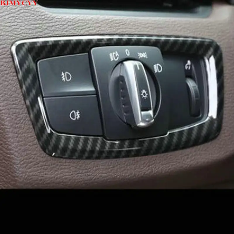 Bjmycyy Automobile Headlamp Switch Panel Carbon Fiber Decorative Frame For Bmw X1 F48 2016-2020