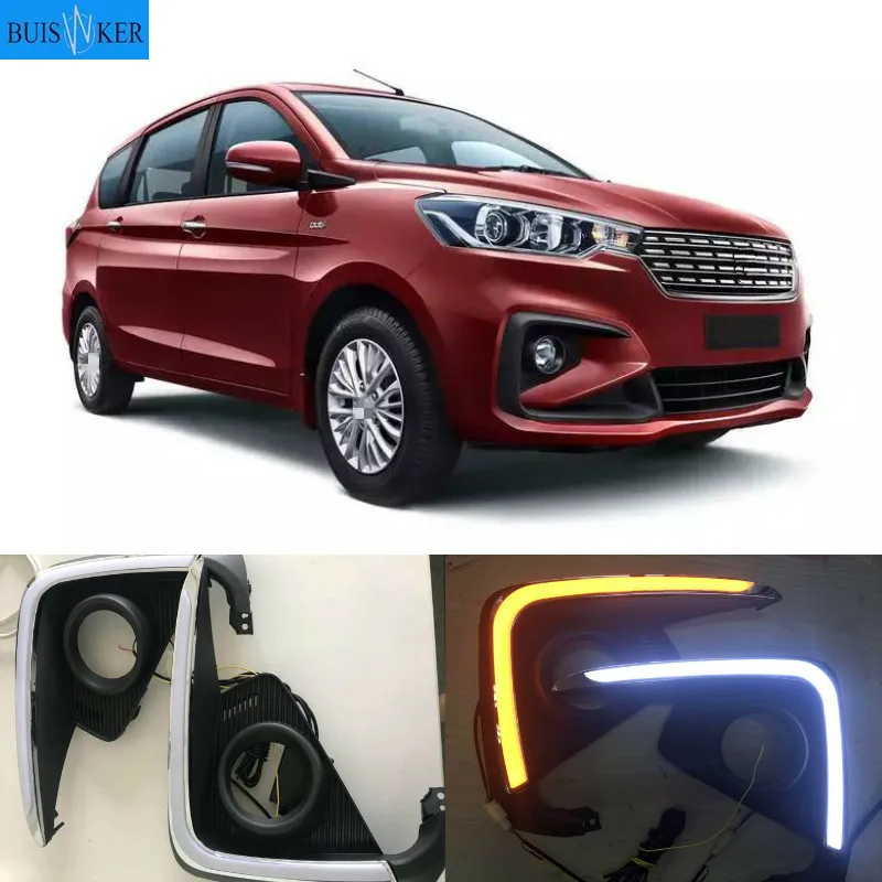 

2Pcs For Suzuki Ertiga 2018 2019 DRL Fog Lamp Cover Headlamp Yellow turn signal LED Daytime Running Light