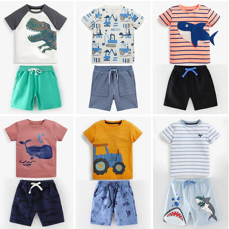 Ensemble de vêtements pour bébés garçons, 2T ~ 7T, 100% coton de qualité, vêtements d'extérieur pour enfants en bas âge, manches courtes