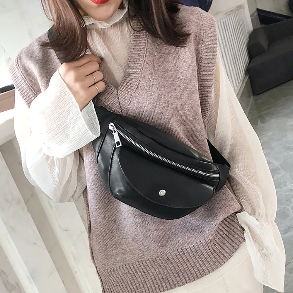 Women Chest Bags Fashion Chain Leather Messenger Bag Shoulder Bag Female Large Capacity Zipper Phone Money Female Waist Packs