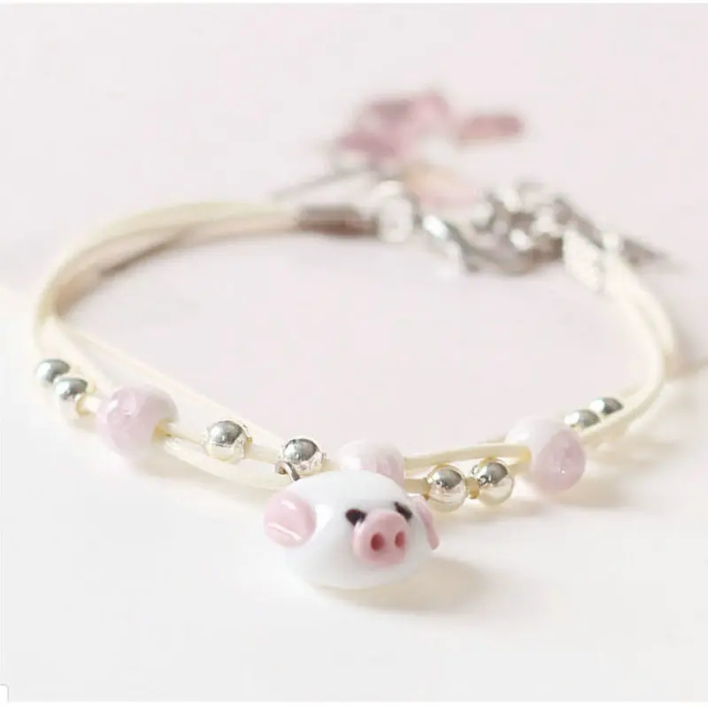 K018 BIGBING ювелирные изделия Модные розовые керамические свиньи бусины браслет с подвесками ручная работа Браслет Женские Ювелирные изделия Высокое качество