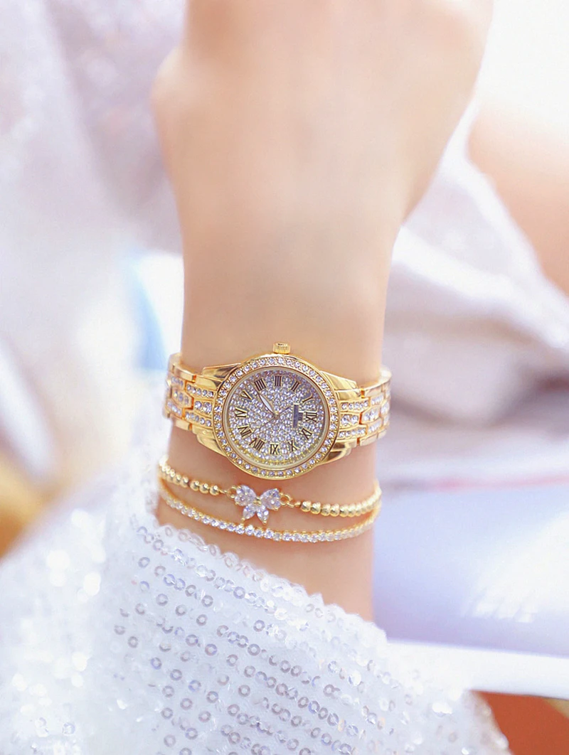 Женские часы,, известный бренд, под платье, золотые часы для женщин с 2 браслетами, с бриллиантами, золотые женские наручные часы, Reloj Mujer