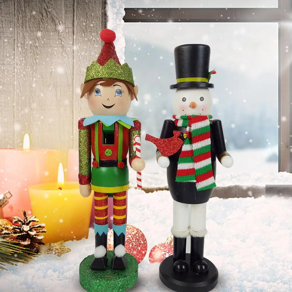 Snowman Nutcracker Black Top Hat And Red Green Scarf Wood Elf Christmas Decoration Nutcracker Gift