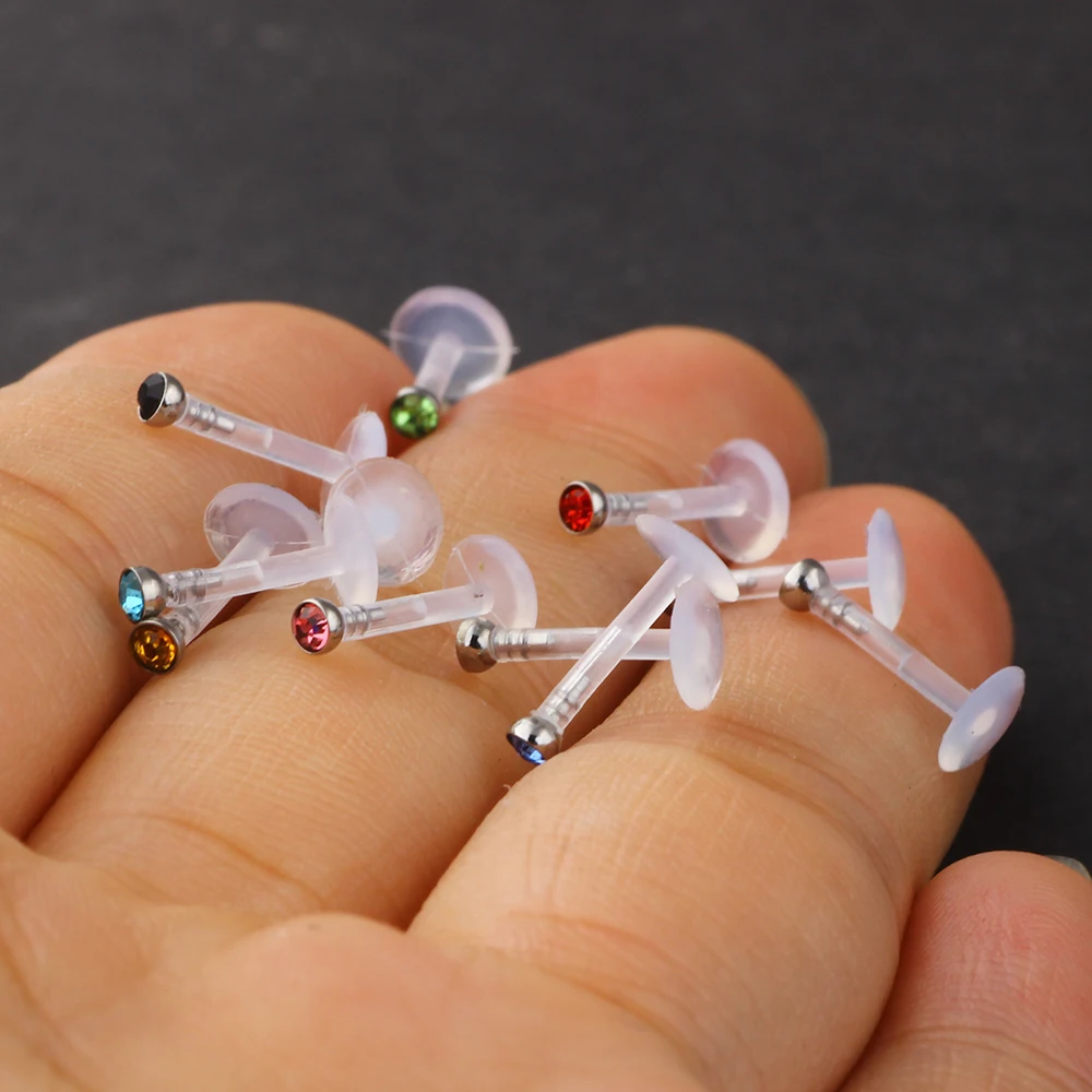 

JUNLOWPY 16G Clear Lip Stud Flexible Acrylic 2mm Gem Labret Ring UV Tragus Helix Piercing Cartilage Earring Body Jewelry 1000pcs