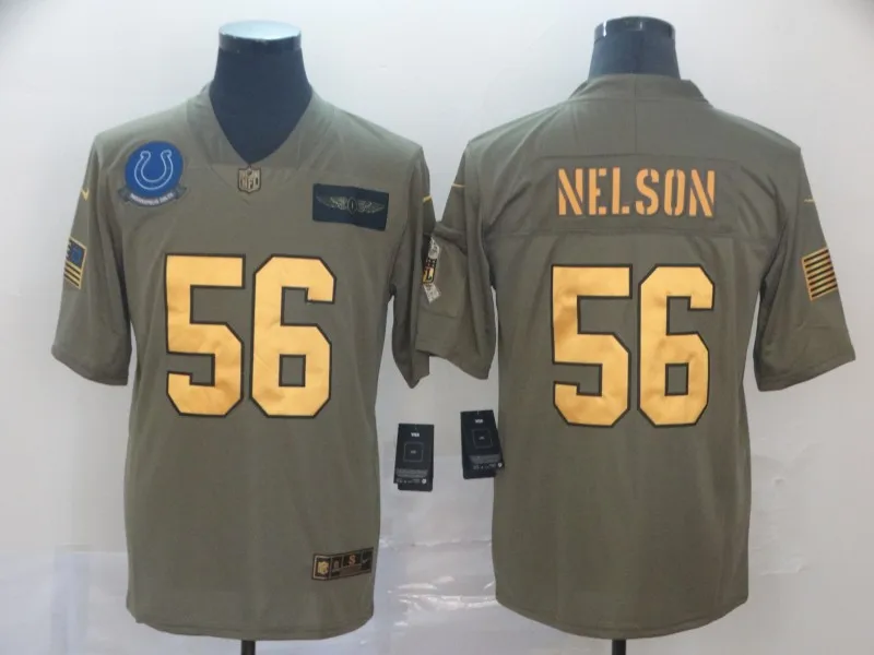 Мужская футболка в стиле Индианаполиса 1 Colts Quenton Nelson Jersey Olive/Gold - Цвет: 45