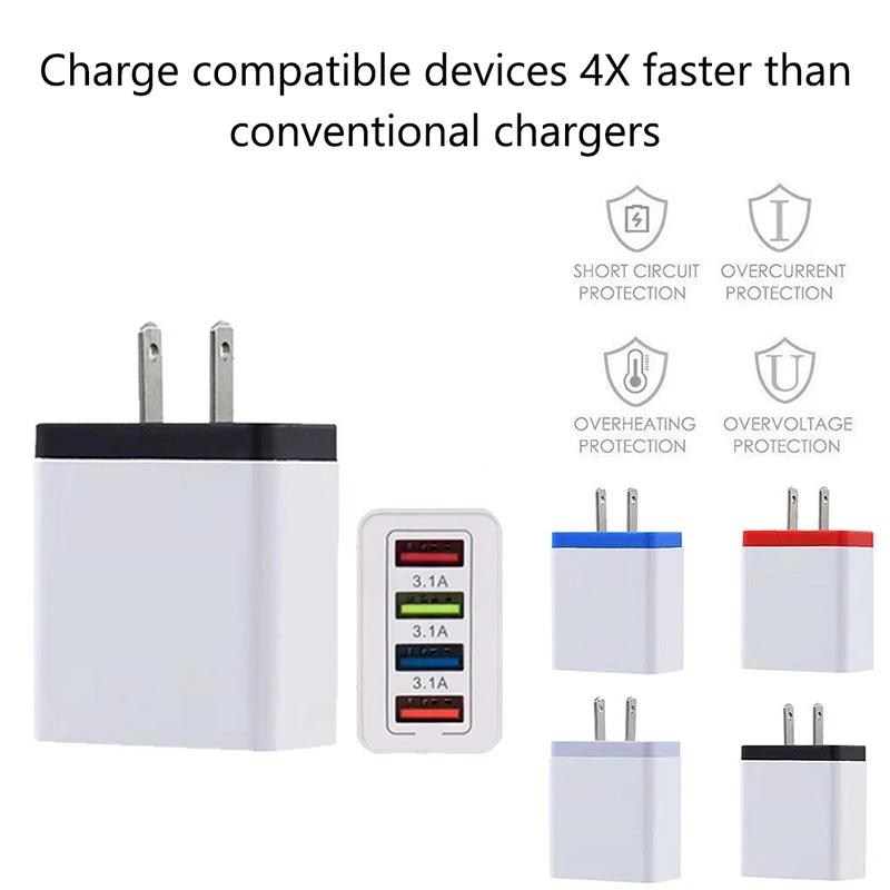 4 в 1 порта 5В 3.1A USB зарядное устройство Быстрая зарядка Pd QC 3 0 Зарядка адаптер