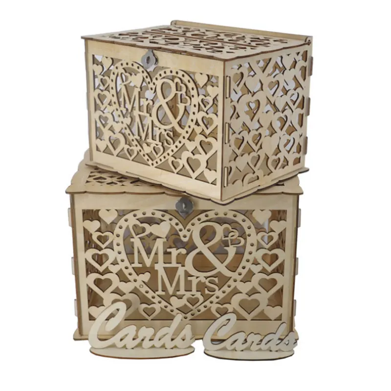 

1pc Wedding Card Box Baby Shower Decorations Vintage Card Box with Lock DIY Money Box Wedding Party Wooden Gift Box High Quality