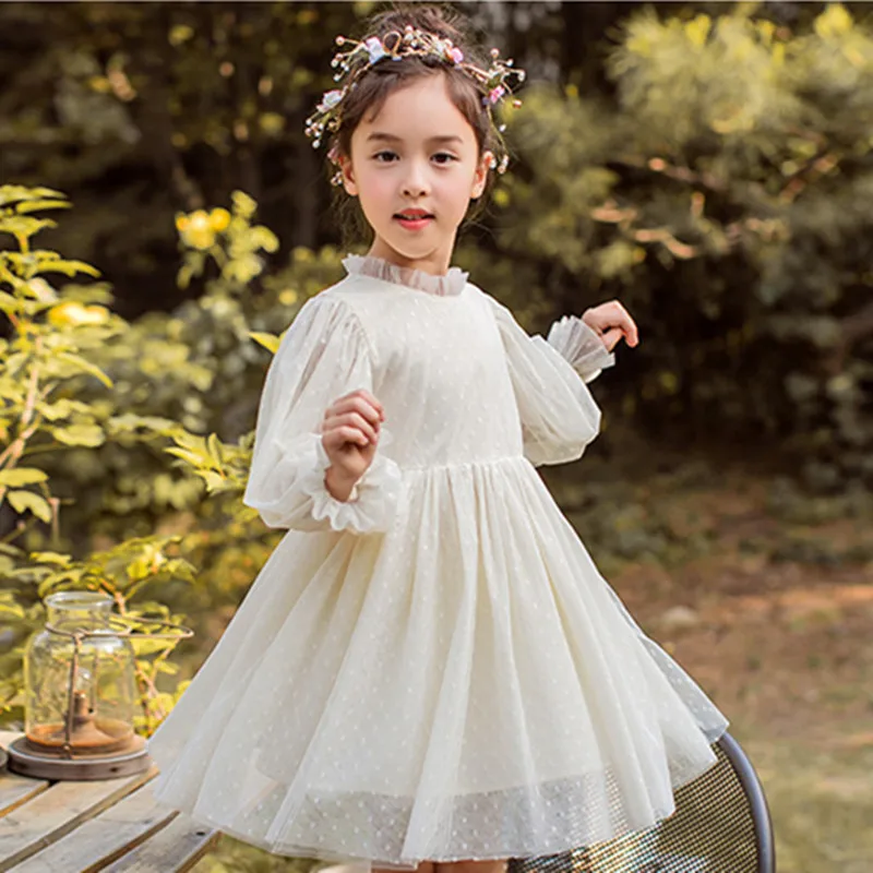 

DFXD 5-12T Tulle Girls Dress Long Sleeve Spring Korean Kids Clothes Party Vestidos Children Birthday Clothing Princess Dress New