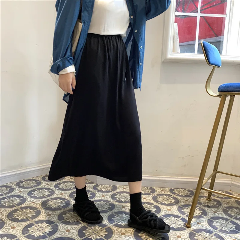 

Black And White with Pattern Skirt Women's 2019 New Style Korean-style Summer Mid-length A- line Skirt Sub-