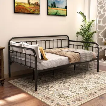 

JURMERRY Victorian Daybed Metal Day Bed Frame Premium Steel Slat Support Home Furniture Twin Size, Black