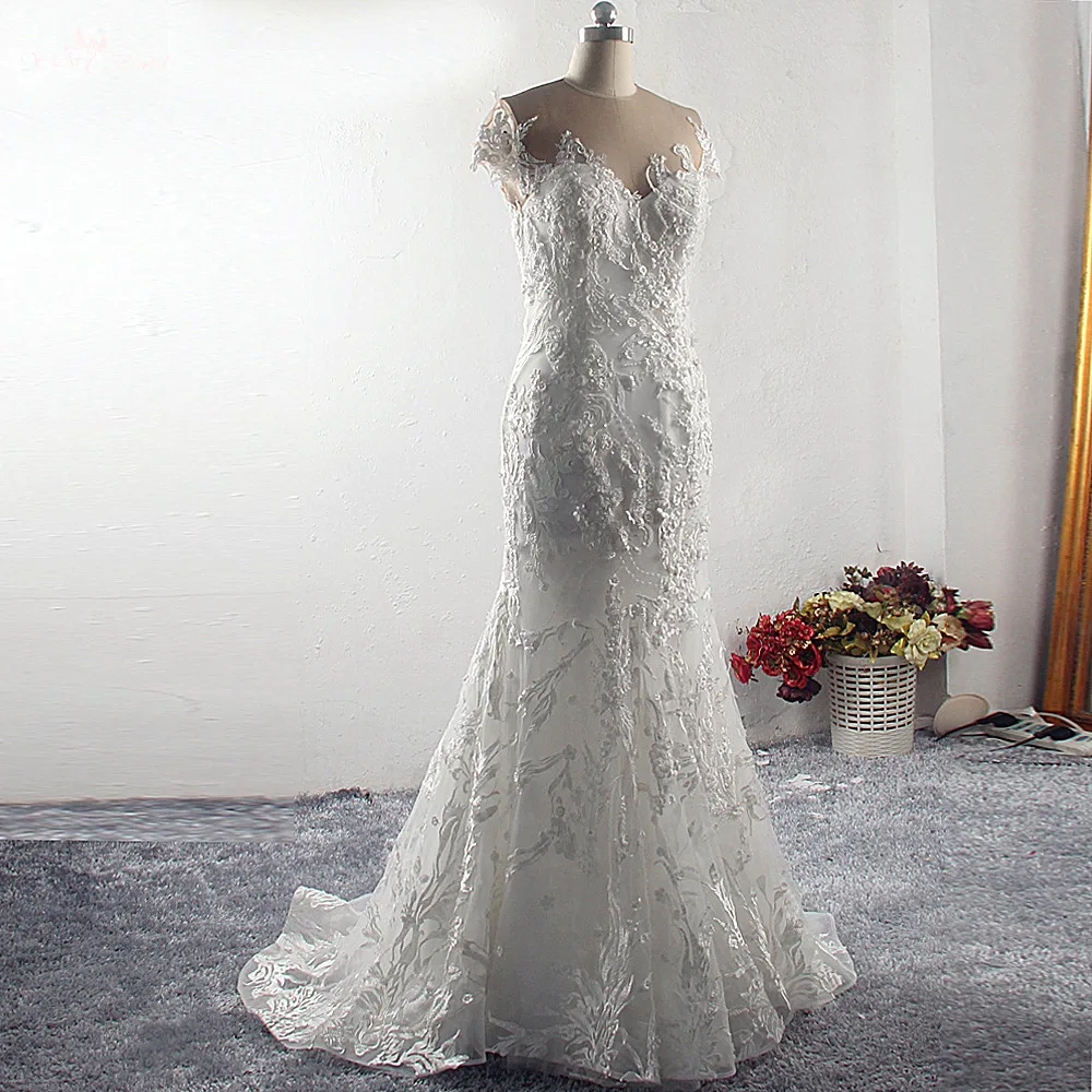 RSW1536 Vestido De Noiva, кружевные свадебные платья русалки,, Короткое свадебное платье с коротким рукавом, свадебное платье невесты, Robe de mariage