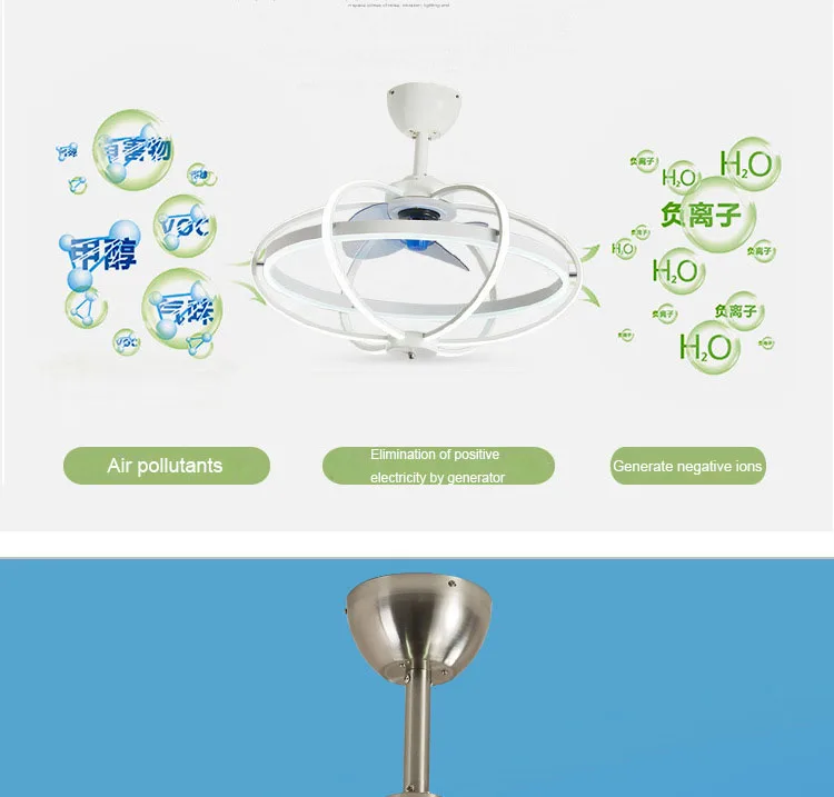 Светодиодный потолочный вентилятор, светильник для ресторана, спальни, потолочный светильник, современный минималистичный потолочный светильник с отрицательными ионами