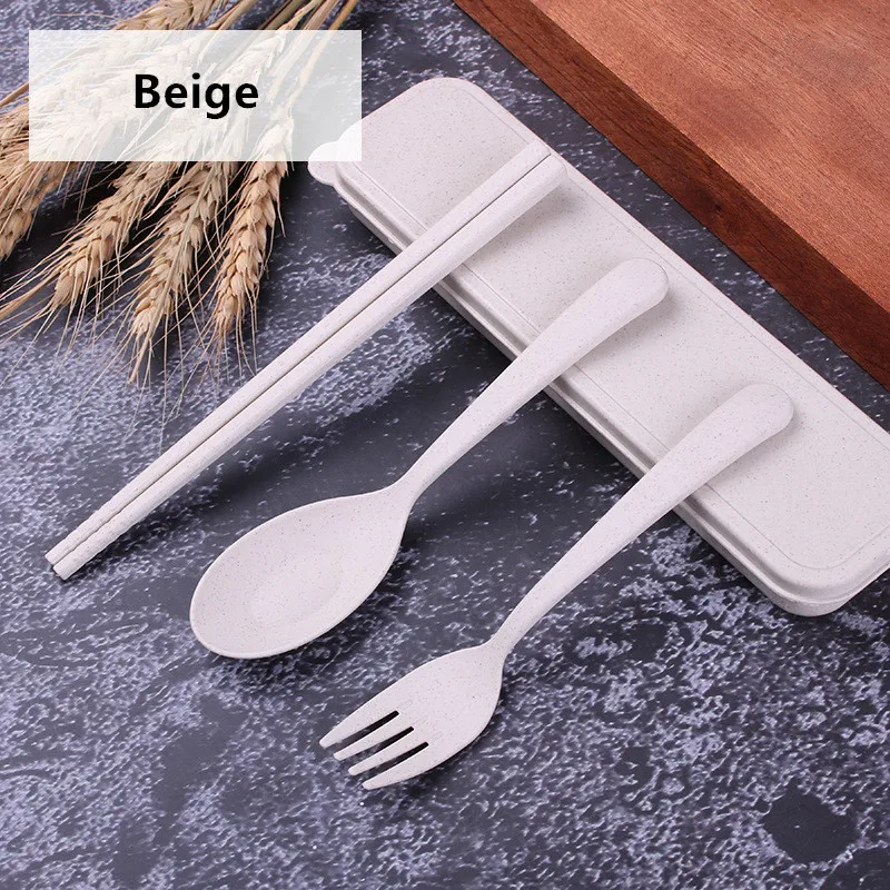 Beige 4 шт./компл. портативный многоразовый Ложка Вилка открытый набор столовых приборов для путешествий вилка ложка палочки для еды набор приборов из пшеничной соломы набор столовых приборов - Цвет: Beige