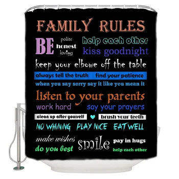 

WARMTOUR Shower Curtain Family Rules Colorful Text Bath Curtains Bathroom Decor with Hooks
