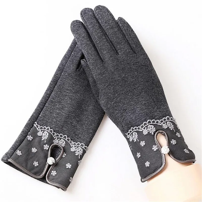 Женские зимние перчатки для улицы с сенсорным экраном, теплые варежки, женские мотоциклетные перчатки с полным пальцем, утепленные плюшевые элегантные варежки - Цвет: F-gray
