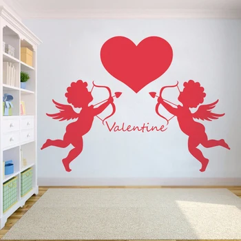 

Cupid angels with heart Wall Sticker for Happy valentines day decoration Decal Vinyl Sticker Bedroom Livingroom home decor HY626