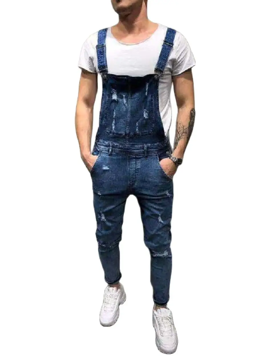 Fashion Men's Pants Overall Casual Jumpsuit Jeans Wash Broken Pocket Trousers Suspender Pants Streetwear Mens Jeans Pants S-3XL 1