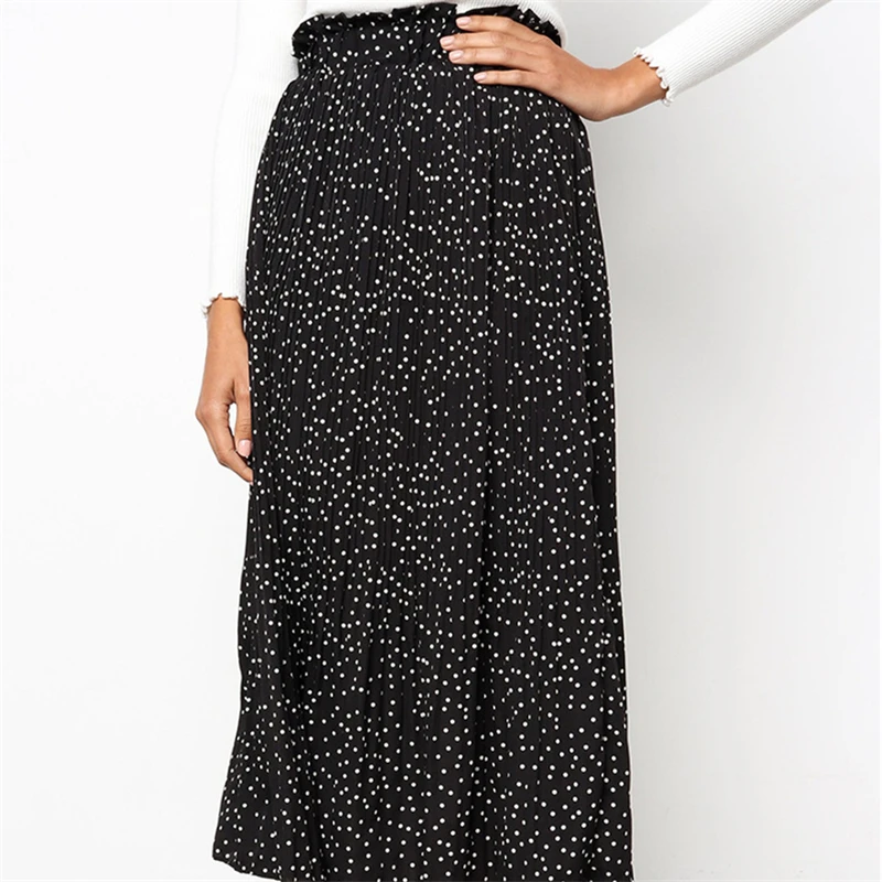 Женские юбки, модные плиссированные юбки, Boho Midi, юбки с высокой талией, уличная одежда, винтажные юбки в горошек с карманами