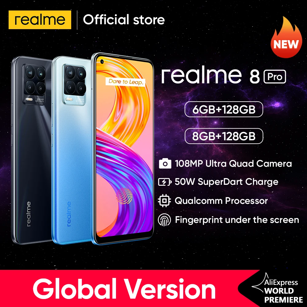 Realme-teléfono inteligente 8 Pro, versión Global, Snapdragon 720G, Pantalla AMOLED de 6,4 pulgadas, 50W