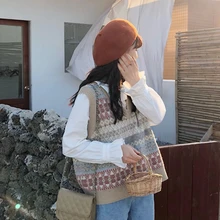 Осенняя Новинка, свитера в стиле ретро, жилет в западном стиле, свободные свитера без рукавов с v-образным вырезом, Женские повседневные топы