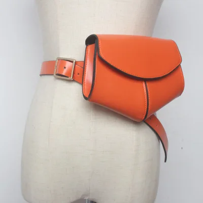 Snack Printing Shoulder Messenger Handbags Women PU Leather Waist Fanny Belt Packs Casual Phone Money Pouch Crossbody Chest Bags - Цвет: orange