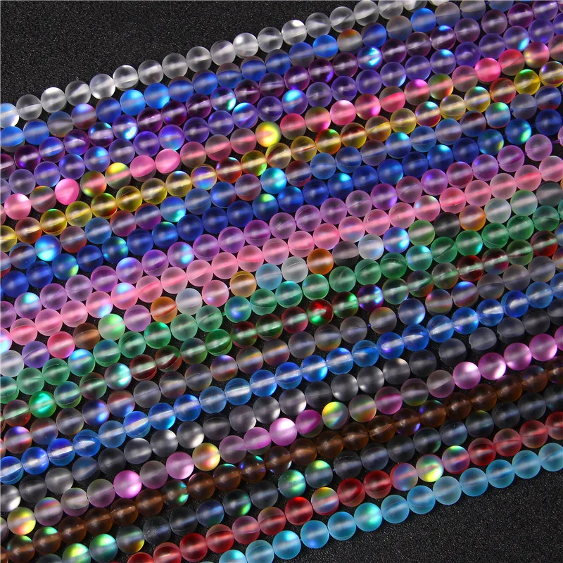 Mermaid Glass Beads 6mm 8mm Round Beautiful Rainbow Glossy Blue Color 15.5