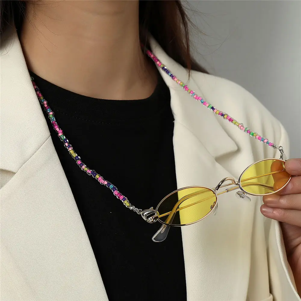

Boho Candy Double Bead Mask Strap Chain Sunglasse Retainer Chain For Women Bead Holder Glasses Eyewear Non-slip Lanyard Necklace