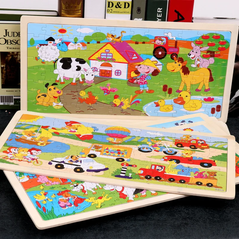 

96 Pieces Colorful Wooden Puzzles for Toddler Children Learning Educational Puzzles Toys for Boys and Girls
